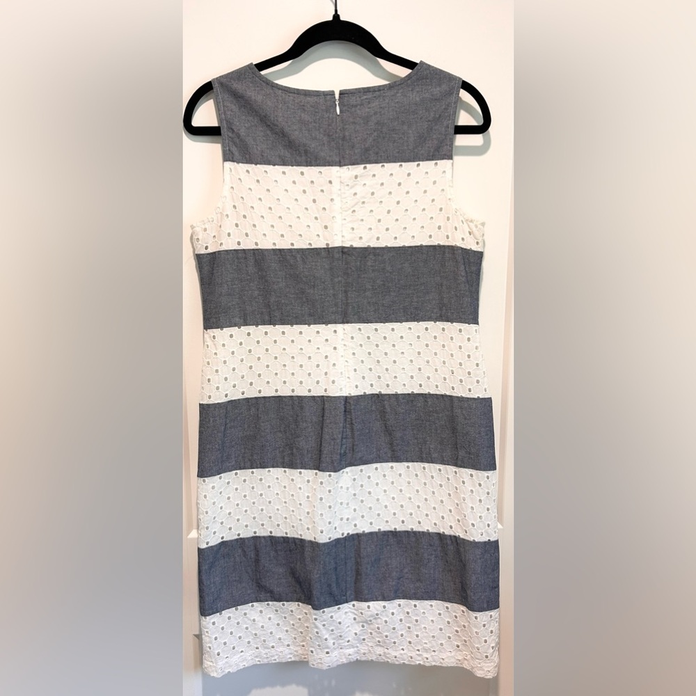 Talbots Petite Eyelet Stripe Shift Dress 8P Blue White Cotton Summer - Picture 7 of 8